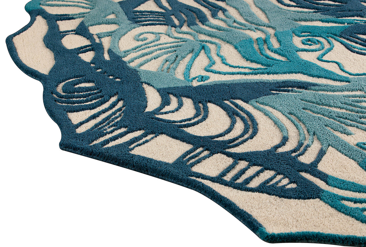 Hand-Tufted Floral Shaped Milano Hibiscus Turquoise Rug