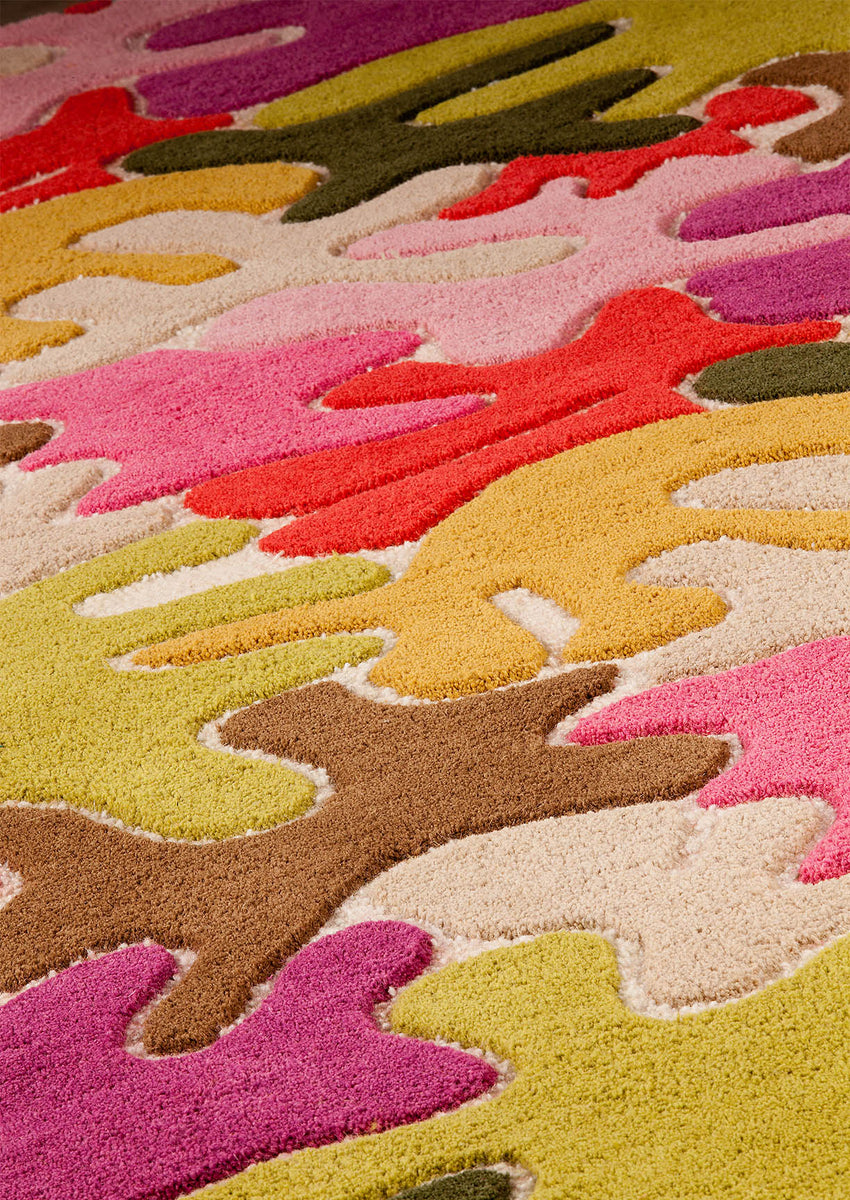 Jigsaw Pink/Multi Area Rug Carpet - | Mat Living India