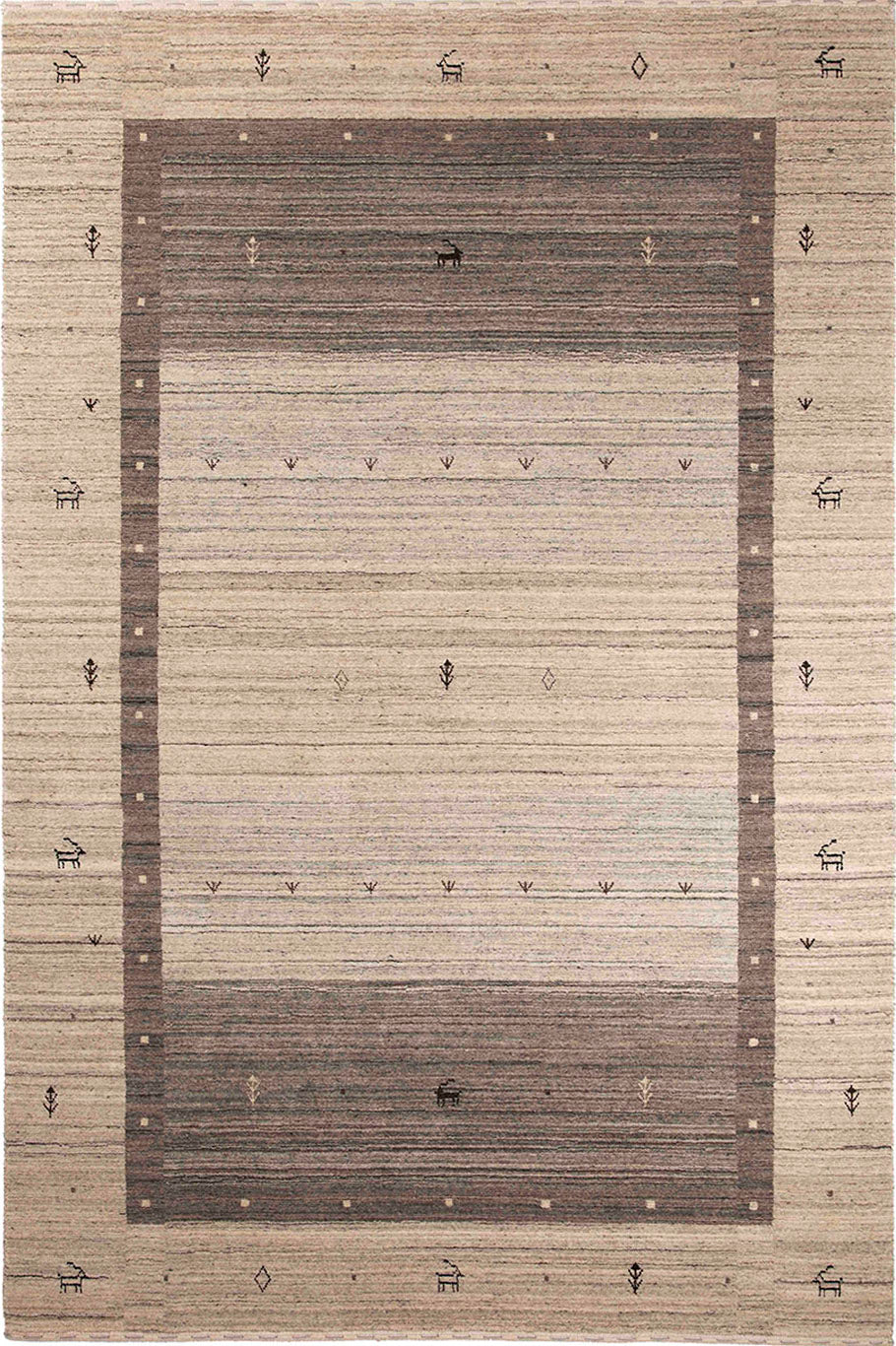 Traditional Lori Buff Natural Ornate Border Grey Rug Carpet